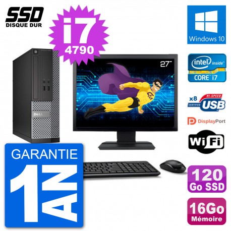 PC Dell Optiplex 3020 SFF Ecran 27" i7-4790 RAM 16Go SSD 120Go Windows 10 Wifi