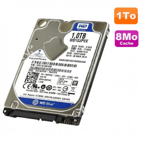 Disque Dur 1To SATA 2.5" WD Scorpio Blue WD10JPVX-75JC3T0 0K8Y8C K8Y8C 8Mo