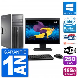 PC Tour HP 8200 Ecran 22" Intel G630 RAM 16Go Disque Dur 250Go Windows 10 Wifi