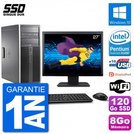 PC Tour HP 8200 Ecran 27" Intel G630 RAM 8Go SSD 120Go Windows 10 Wifi