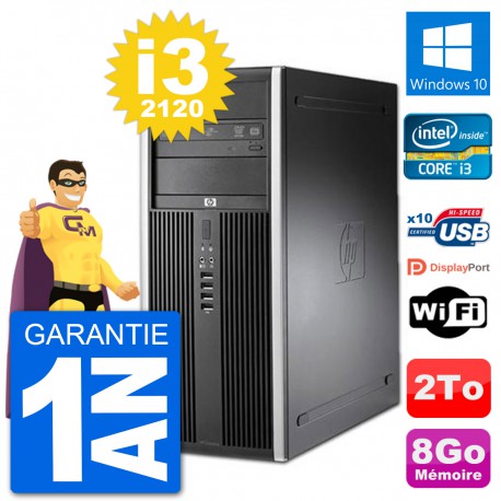 PC Tour HP 8200 Intel Core i3-2120 RAM 8Go Disque Dur 2To Windows 10 Wifi