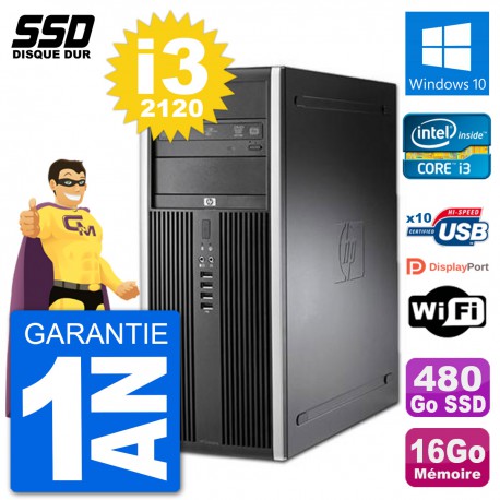 PC Tour HP 8200 Intel Core i3-2120 RAM 16Go SSD 480Go Windows 10 Wifi