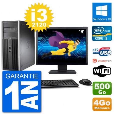 PC Tour HP 8200 Ecran 19" Core i3-2120 RAM 4Go Disque 500Go Windows 10 Wifi