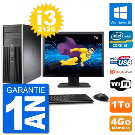 PC Tour HP 8200 Ecran 19" Intel Core i3-2120 RAM 4Go Disque 1To Windows 10 Wifi