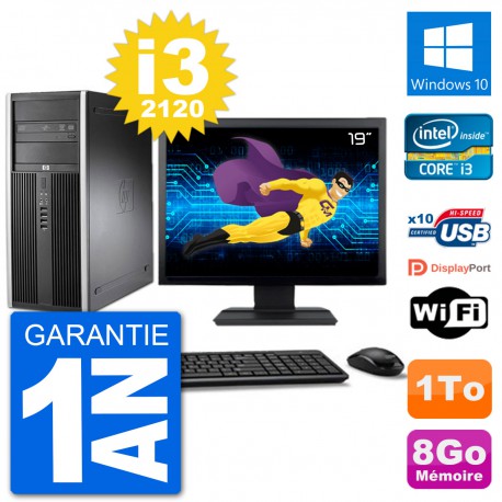 PC Tour HP 8200 Ecran 19" Intel Core i3-2120 RAM 8Go Disque 1To Windows 10 Wifi