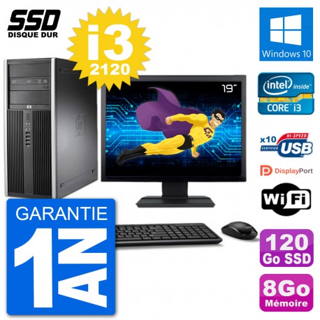 PC Tour HP 8200 Ecran 19" Intel Core i3-2120 RAM 8Go SSD 120Go Windows 10 Wifi