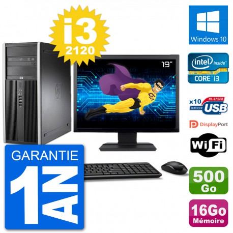 PC Tour HP 8200 Ecran 19" Core i3-2120 RAM 16Go Disque 500Go Windows 10 Wifi