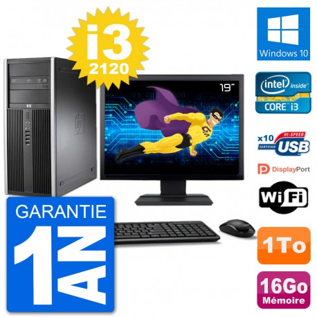 PC Tour HP 8200 Ecran 19" Intel Core i3-2120 RAM 16Go Disque 1To Windows 10 Wifi