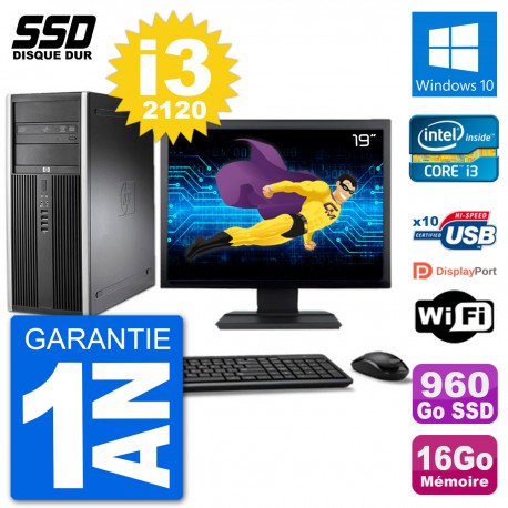 PC Tour HP 8200 Ecran 19" Intel Core i3-2120 RAM 16Go SSD 960Go Windows 10 Wifi
