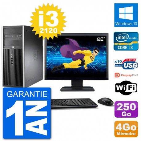 PC Tour HP 8200 Ecran 22" Core i3-2120 RAM 4Go Disque 250Go Windows 10 Wifi