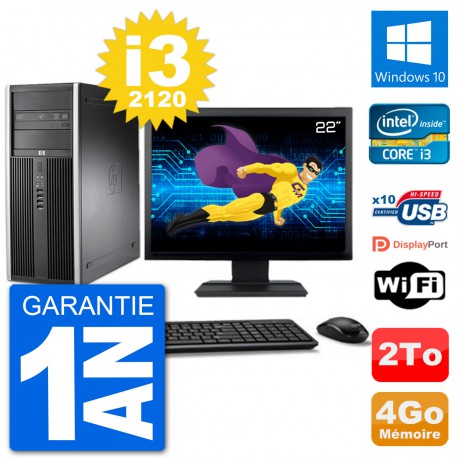 PC Tour HP 8200 Ecran 22" Intel Core i3-2120 RAM 4Go Disque 2To Windows 10 Wifi