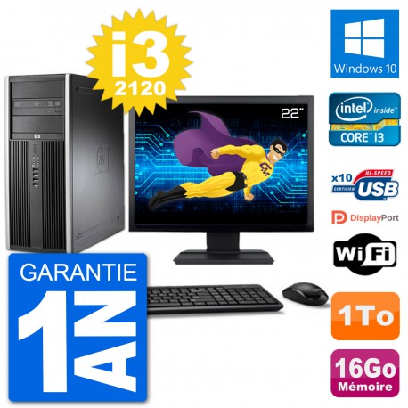 PC Tour HP 8200 Ecran 22" Intel Core i3-2120 RAM 16Go Disque 1To Windows 10 Wifi