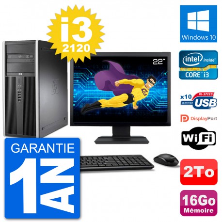PC Tour HP 8200 Ecran 22" Intel Core i3-2120 RAM 16Go Disque 2To Windows 10 Wifi
