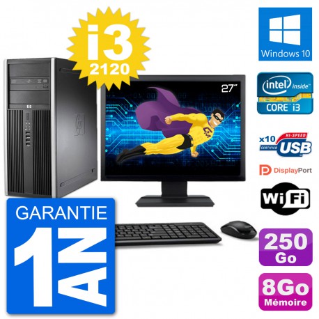 PC Tour HP 8200 Ecran 27" Core i3-2120 RAM 8Go Disque 250Go Windows 10 Wifi