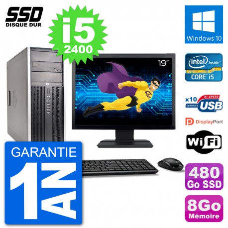 PC Tour HP 8200 Ecran 19" Intel Core i5-2400 RAM 8Go SSD 480Go Windows 10 Wifi