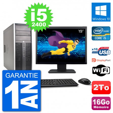 PC Tour HP 8200 Ecran 19" Intel Core i5-2400 RAM 16Go Disque 2To Windows 10 Wifi
