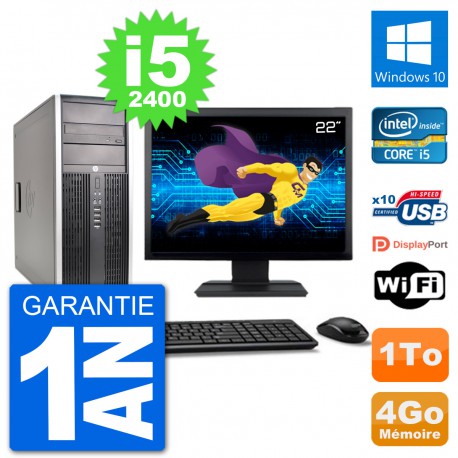 PC Tour HP 8200 Ecran 22" Intel Core i5-2400 RAM 4Go Disque 1To Windows 10 Wifi