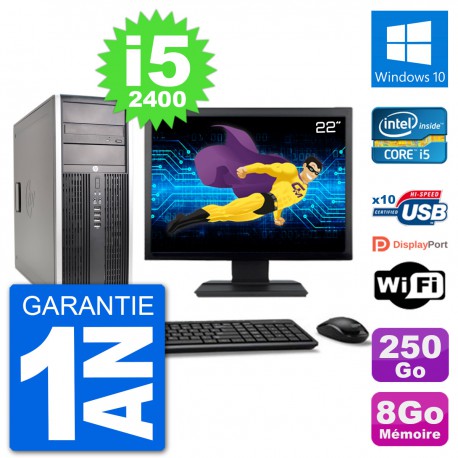 PC Tour HP 8200 Ecran 22" Core i5-2400 RAM 8Go Disque 250Go Windows 10 Wifi