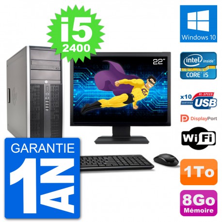 PC Tour HP 8200 Ecran 22" Intel Core i5-2400 RAM 8Go Disque 1To Windows 10 Wifi