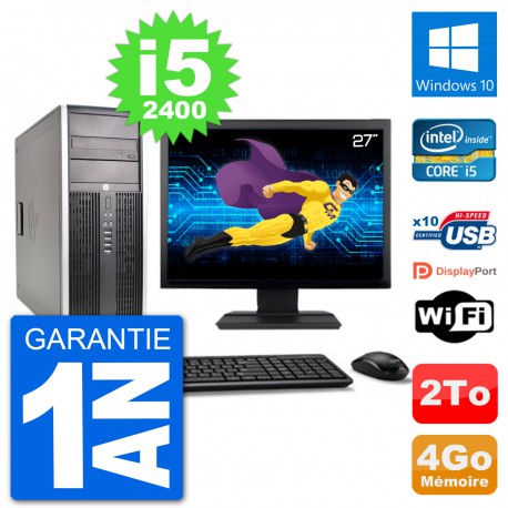 PC Tour HP 8200 Ecran 27" Intel Core i5-2400 RAM 4Go Disque 2To Windows 10 Wifi
