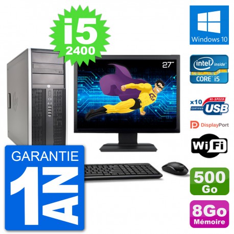 PC Tour HP 8200 Ecran 27" Core i5-2400 RAM 8Go Disque 500Go Windows 10 Wifi