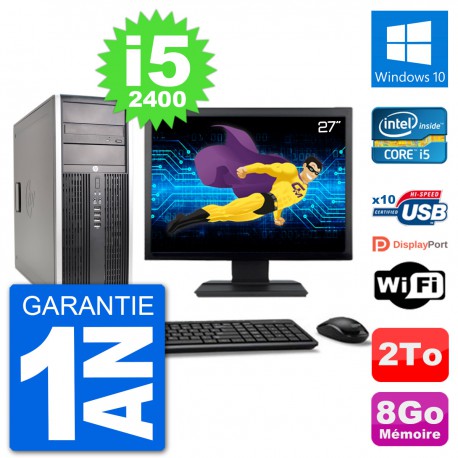 PC Tour HP 8200 Ecran 27" Intel Core i5-2400 RAM 8Go Disque 2To Windows 10 Wifi