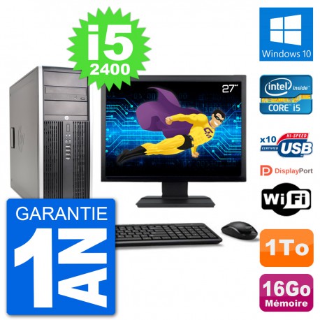 PC Tour HP 8200 Ecran 27" Intel Core i5-2400 RAM 16Go Disque 1To Windows 10 Wifi