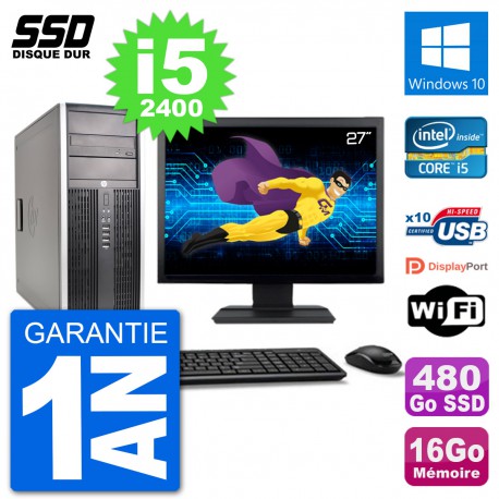PC Tour HP 8200 Ecran 27" Intel Core i5-2400 RAM 16Go SSD 480Go Windows 10 Wifi