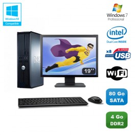Lot PC DELL Optiplex 760 DT Dual Core E5200 2,5Ghz 4Go 80Go WIFI W7 + Ecran 19"
