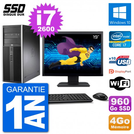 PC Tour HP 8200 Ecran 19" Intel Core i7-2600 RAM 4Go SSD 960Go Windows 10 Wifi