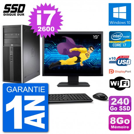 PC Tour HP 8200 Ecran 19" Intel Core i7-2600 RAM 8Go SSD 240Go Windows 10 Wifi