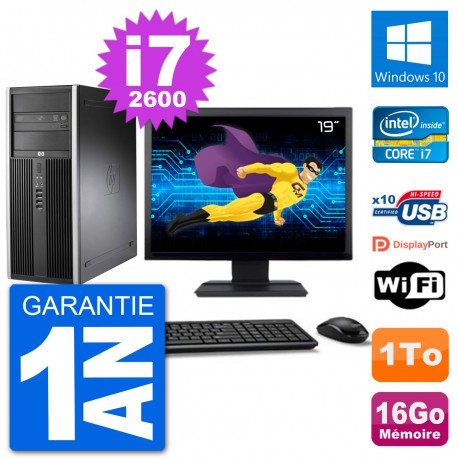 PC Tour HP 8200 Ecran 19" Intel Core i7-2600 RAM 16Go Disque 1To Windows 10 Wifi