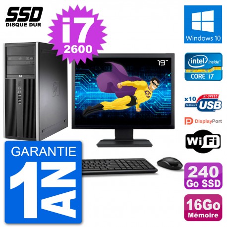 PC Tour HP 8200 Ecran 19" Intel Core i7-2600 RAM 16Go SSD 240Go Windows 10 Wifi