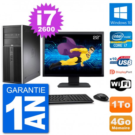 PC Tour HP 8200 Ecran 22" Intel Core i7-2600 RAM 4Go Disque 1To Windows 10 Wifi