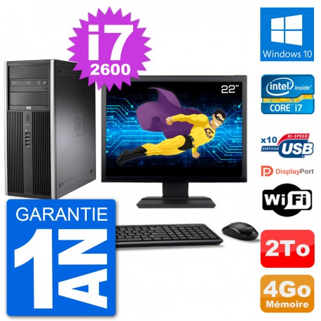 PC Tour HP 8200 Ecran 22" Intel Core i7-2600 RAM 4Go Disque 2To Windows 10 Wifi