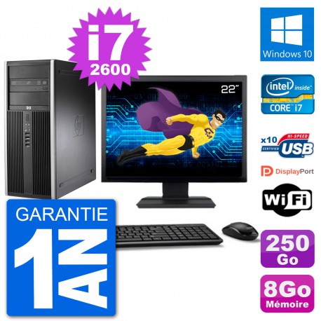 PC Tour HP 8200 Ecran 22" Core i7-2600 RAM 8Go Disque 250Go Windows 10 Wifi