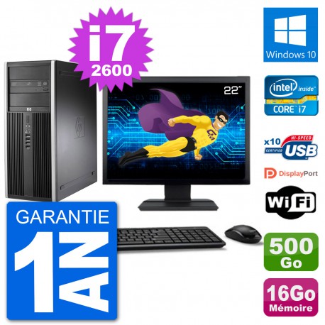 PC Tour HP 8200 Ecran 22" Core i7-2600 RAM 16Go Disque 500Go Windows 10 Wifi