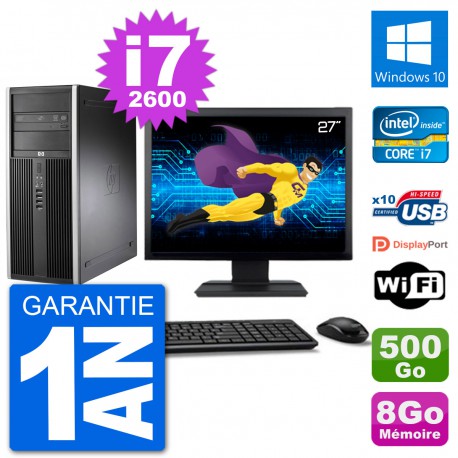 PC Tour HP 8200 Ecran 27" Core i7-2600 RAM 8Go Disque 500Go Windows 10 Wifi