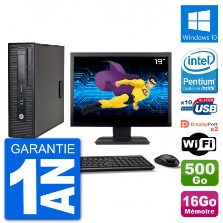 PC HP 800 G1 Ecran 19" Intel G3220 RAM 16Go Disque 500Go Windows 10 Wifi