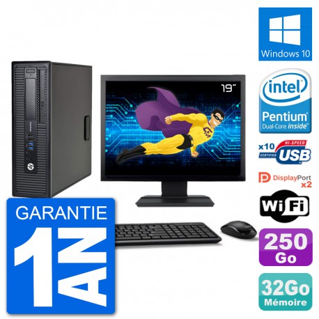 PC HP 800 G1 Ecran 19" Intel G3220 RAM 32Go Disque 250Go Windows 10 Wifi