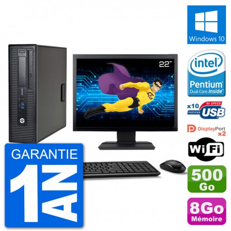 PC HP 800 G1 Ecran 22" Intel G3220 RAM 8Go Disque 500Go Windows 10 Wifi