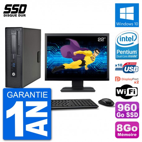 PC HP EliteDesk 800 G1 Ecran 22" Intel G3220 RAM 8Go SSD 960Go Windows 10 Wifi