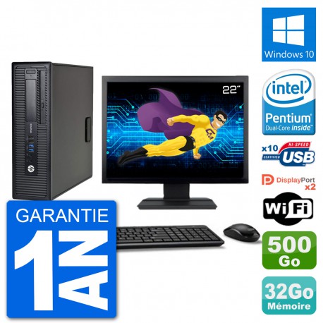 PC HP 800 G1 Ecran 22" Intel G3220 RAM 32Go Disque 500Go Windows 10 Wifi