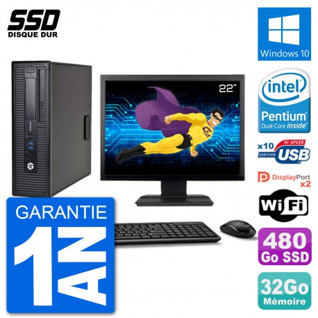 PC HP EliteDesk 800 G1 Ecran 22" Intel G3220 RAM 32Go SSD 480Go Windows 10 Wifi