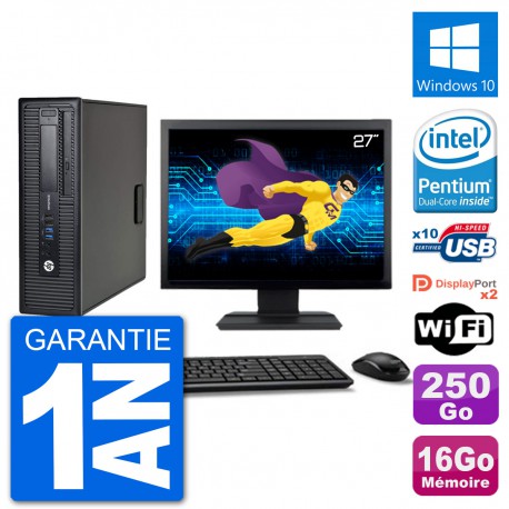 PC HP 800 G1 Ecran 27" Intel G3220 RAM 16Go Disque 250Go Windows 10 Wifi