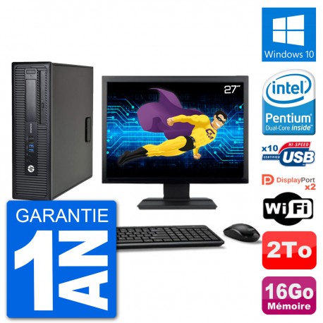 PC HP EliteDesk 800 G1 Ecran 27" Intel G3220 RAM 16Go Disque 2To Windows 10 Wifi