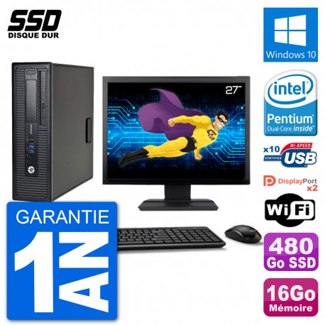 PC HP EliteDesk 800 G1 Ecran 27" Intel G3220 RAM 16Go SSD 480Go Windows 10 Wifi