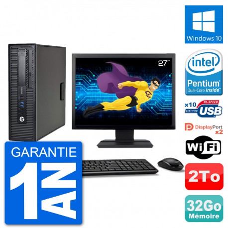 PC HP EliteDesk 800 G1 Ecran 27" Intel G3220 RAM 32Go Disque 2To Windows 10 Wifi