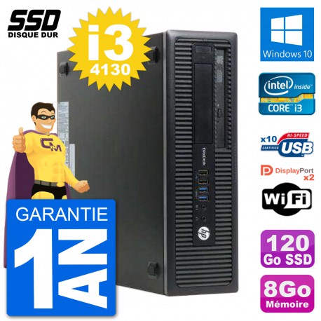 PC HP EliteDesk 800 G1 Core i3-4130 RAM 8Go SSD 120Go Windows 10 Wifi