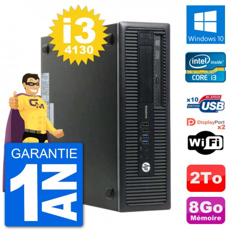 PC HP EliteDesk 800 G1 Core i3-4130 RAM 8Go Disque Dur 2To Windows 10 Wifi
